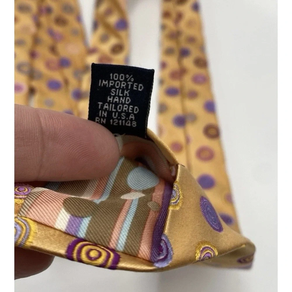 Ted Baker Mens 100% Silk Woven Neck Tie Yellow Orange‎ Multicolor Circles